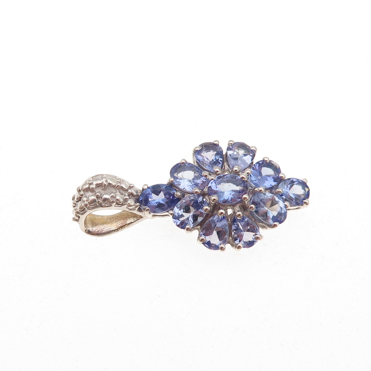 Chuck Clemency 925 Sterling Silver Real Tanzanite Floral Cluster Charm Pendant