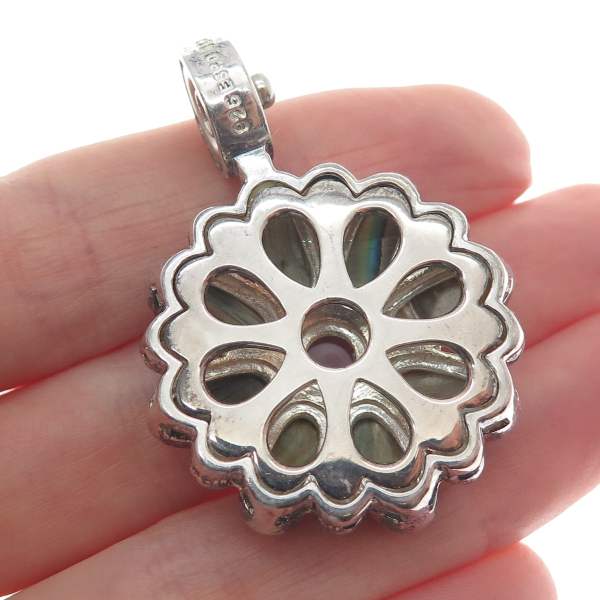 ESPO Joseph Esposito Sterling Vintage Real Abalone Shell & Amethyst Snap Pendant