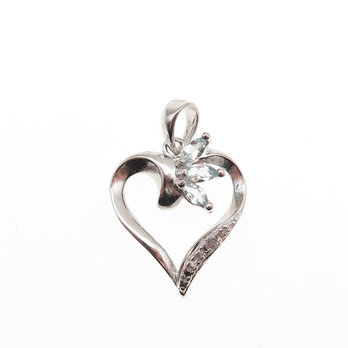 Ross Simons 925 Sterling Silver Real Diamond Accent & Aquamarine Heart Pendant