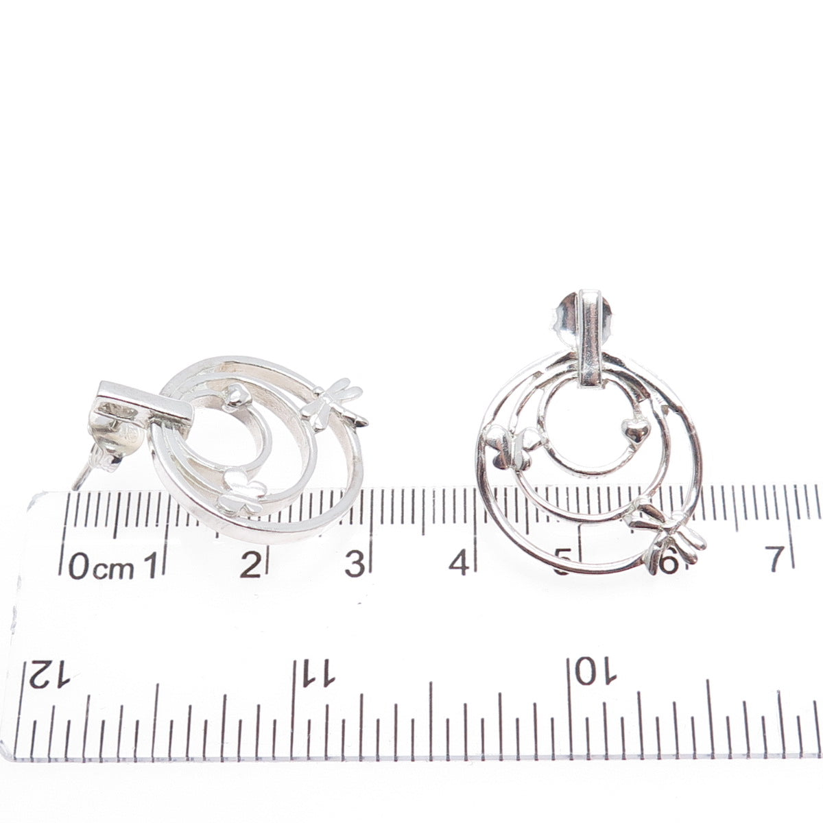 925 Sterling Silver Vintage Dragonfly Butterfly Heart Multi-Circle Earrings