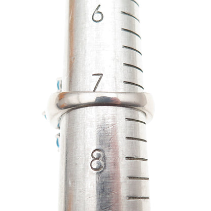 925 Sterling Silver Real Diamond & Swiss Blue Topaz Floral Ring Size 7.25