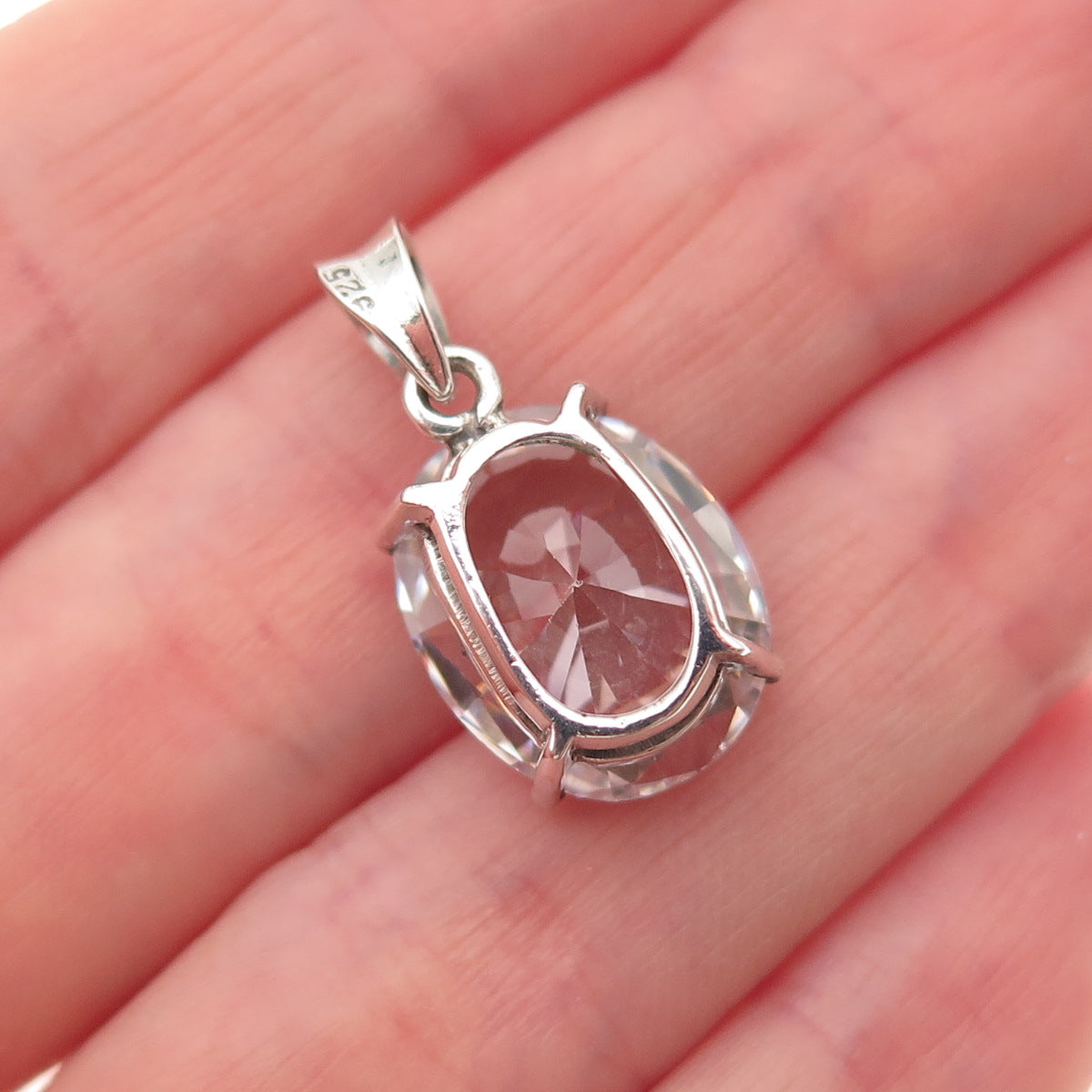925 Sterling Silver Oval-Cut C Z Mini Charm Pendant