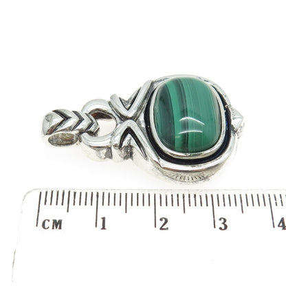 925 Sterling Silver Vintage Real Malachite Modernist Pendant
