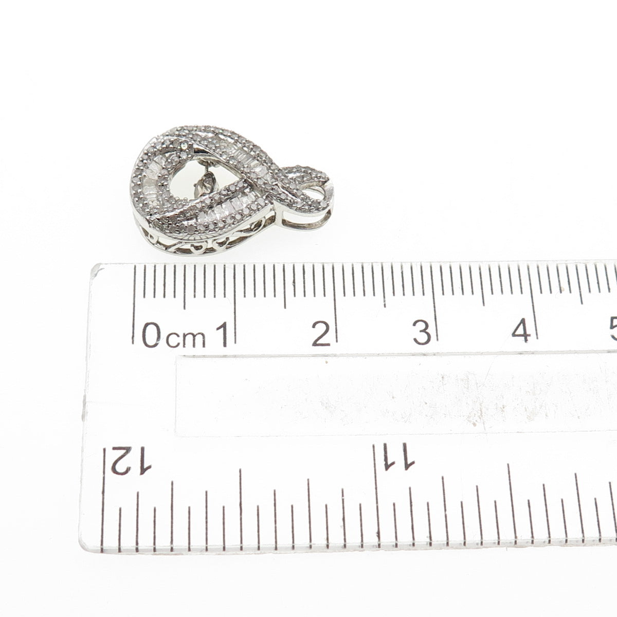 925 Sterling Real Round Tapered Baguette-Cut Diamond Infinity Mini Slide Pendant