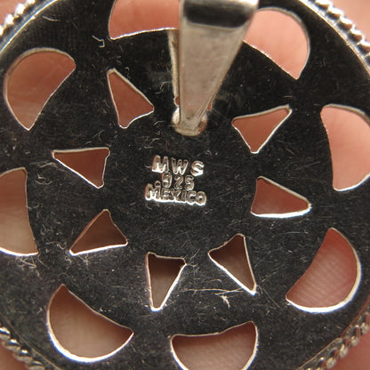 925 Sterling Silver Vintage Mexico MWS Beaded Cutout Slide Pendant