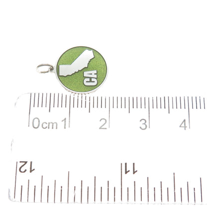 925 Sterling Silver Green Enamel California State Map Minimalist Charm Pendant
