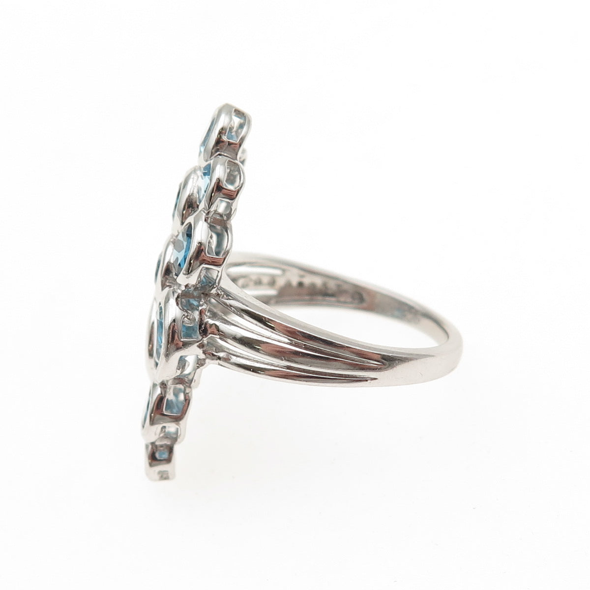 925 Sterling Silver Real London & Swiss Blue Topaz Cluster Ring Size 6