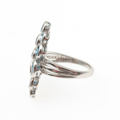 925 Sterling Silver Real London & Swiss Blue Topaz Cluster Ring Size 6