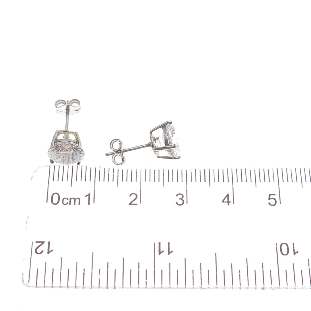 925 Sterling Silver Round-Cut C Z Stud Earrings