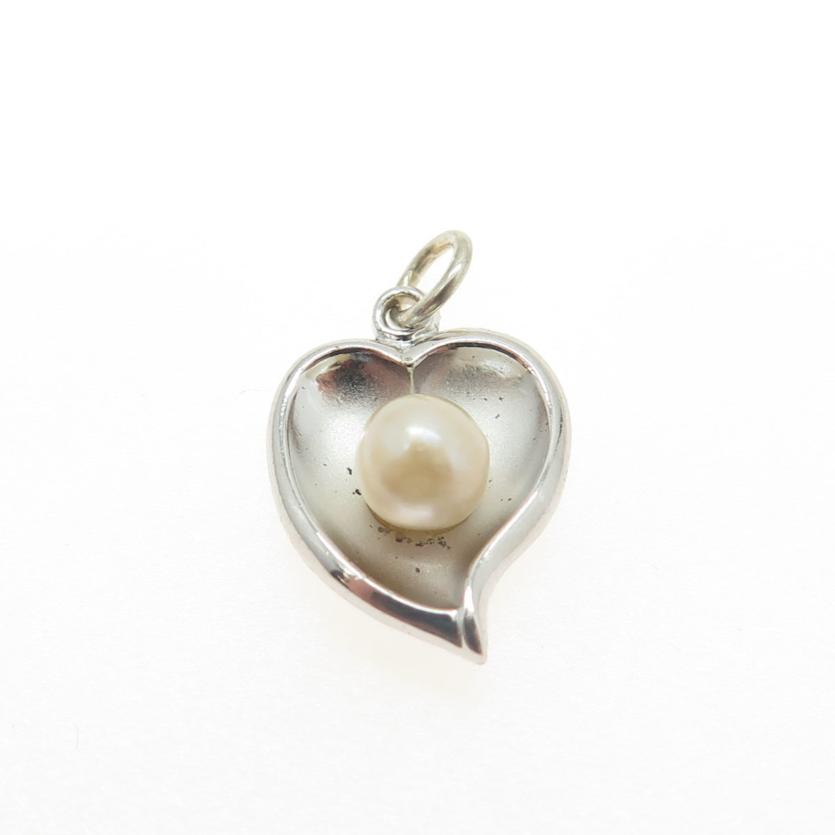 THEDA 925 Sterling Silver Vintage Real Pearl Modernist Heart Pendant