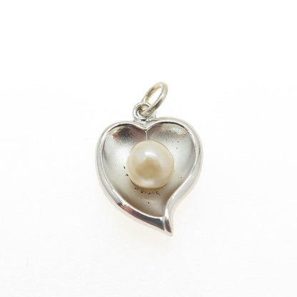 THEDA 925 Sterling Silver Vintage Real Pearl Modernist Heart Pendant