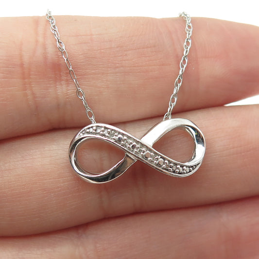 925 Sterling Silver Real Round-Cut Diamond Infinity Cable Chain Necklace 18"