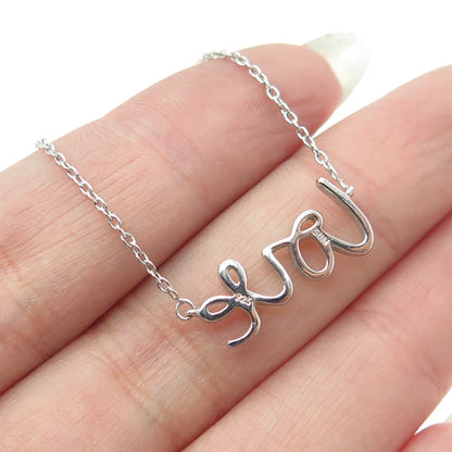 SUN 925 Sterling Silver Real Round-Cut Diamond "LOVE" Chain Necklace 16-18"