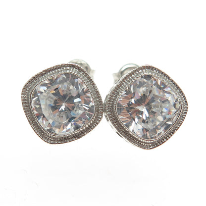 925 Sterling Silver Cushion-Cut Shaped C Z Stud Earrings