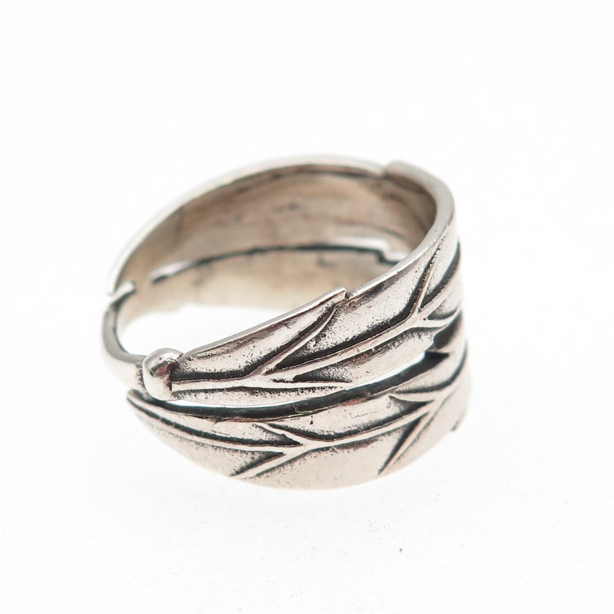 925 Sterling Silver Vintage Feather Oxidized Ring Size 7.5