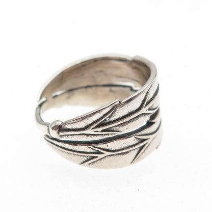 925 Sterling Silver Vintage Feather Oxidized Ring Size 7.5