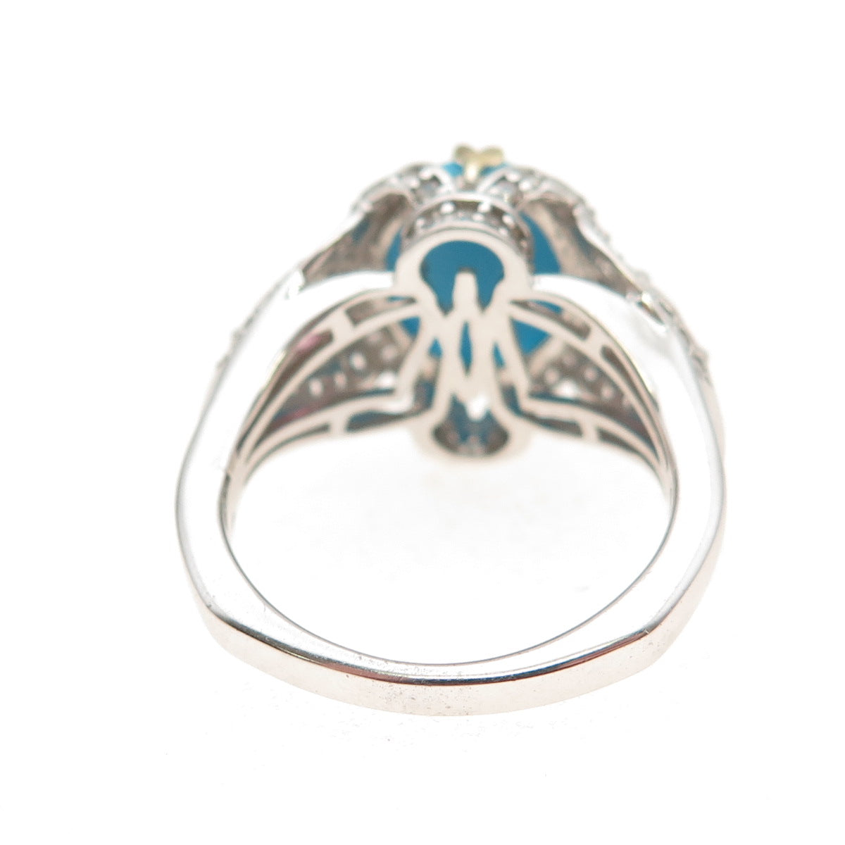 925 Sterling 2-Tone Real Turquoise Pink Amethyst White Topaz Ring Size 8.25