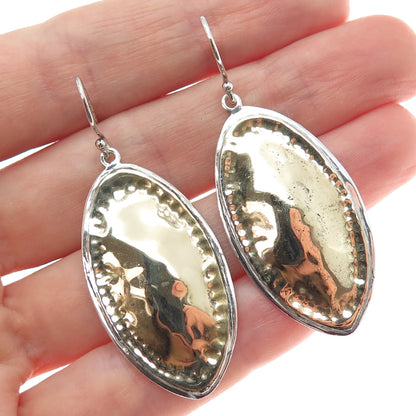 925 Sterling Silver 2-Tone Vintage Modernist Hammered Dangle Earrings