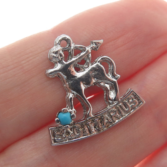 VJS Vintage Gold Silver 925 Sterling Real Turquoise Sagittarius Zodiac Pendant