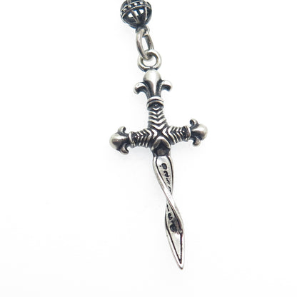 TWISTED BLADE 925 Sterling Silver Vintage Dagger Ball / Bead Chain Necklace 20"