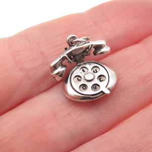 925 Sterling Silver Antique Art Deco I Love You Rotary Phone 3D Mini Pendant