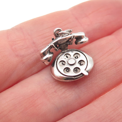 925 Sterling Silver Antique Art Deco I Love You Rotary Phone 3D Mini Pendant