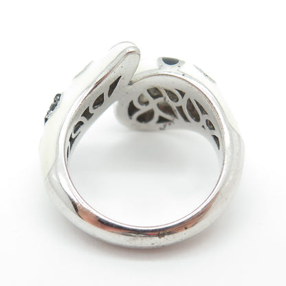 EMA 925 Sterling Silver Enamel & Black Spinel Modernist Ring Size 7