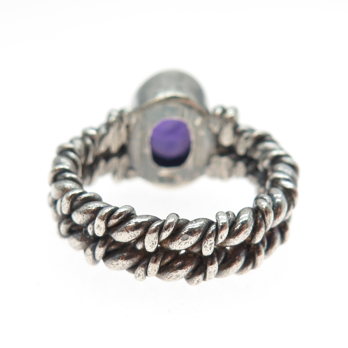 925 Sterling Silver Vintage Real Cabochon Amethyst Oxidized Ring Size 6.5