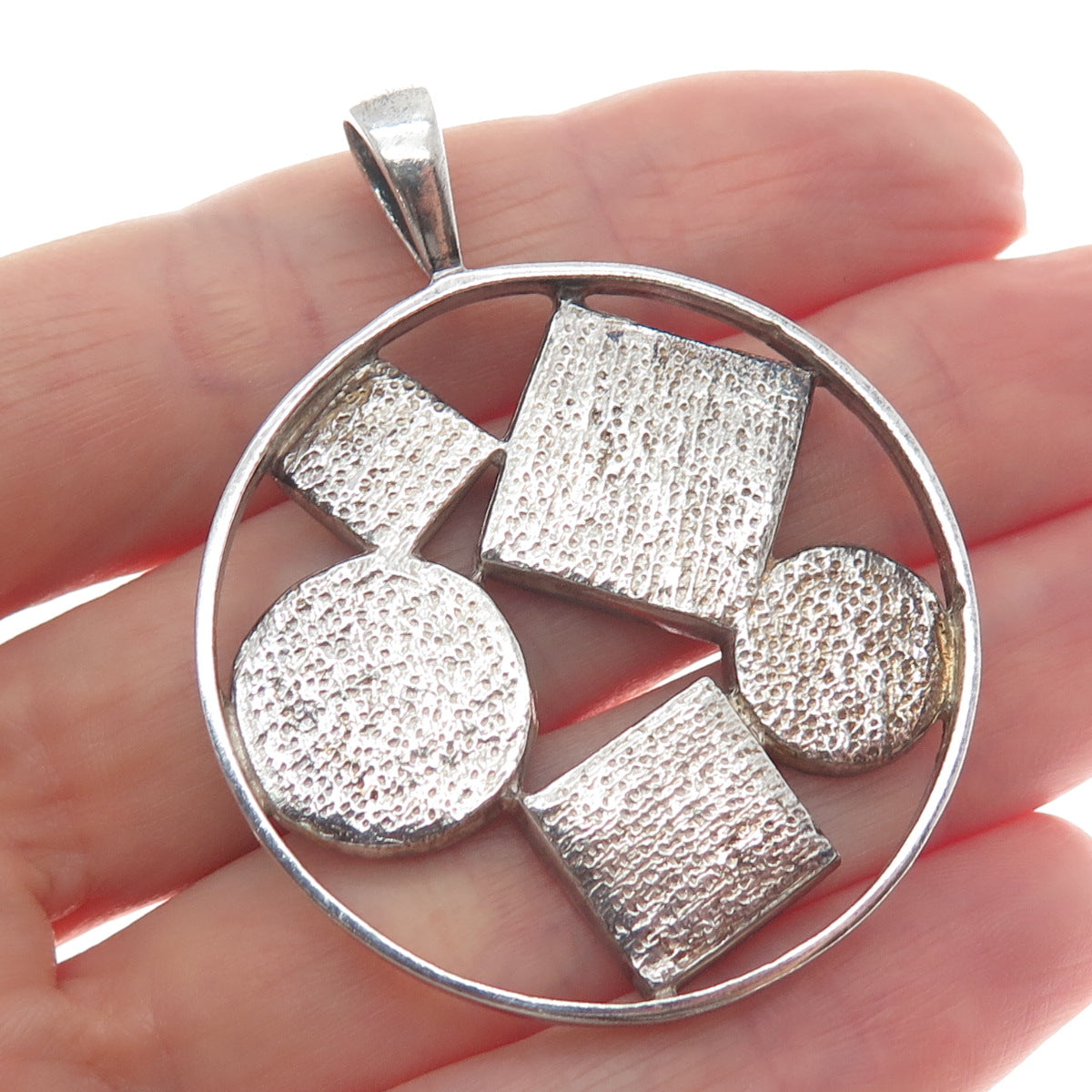 SX SALLY C 925 Sterling Silver Vintage Enamel Modernist Geometric Charm Pendant