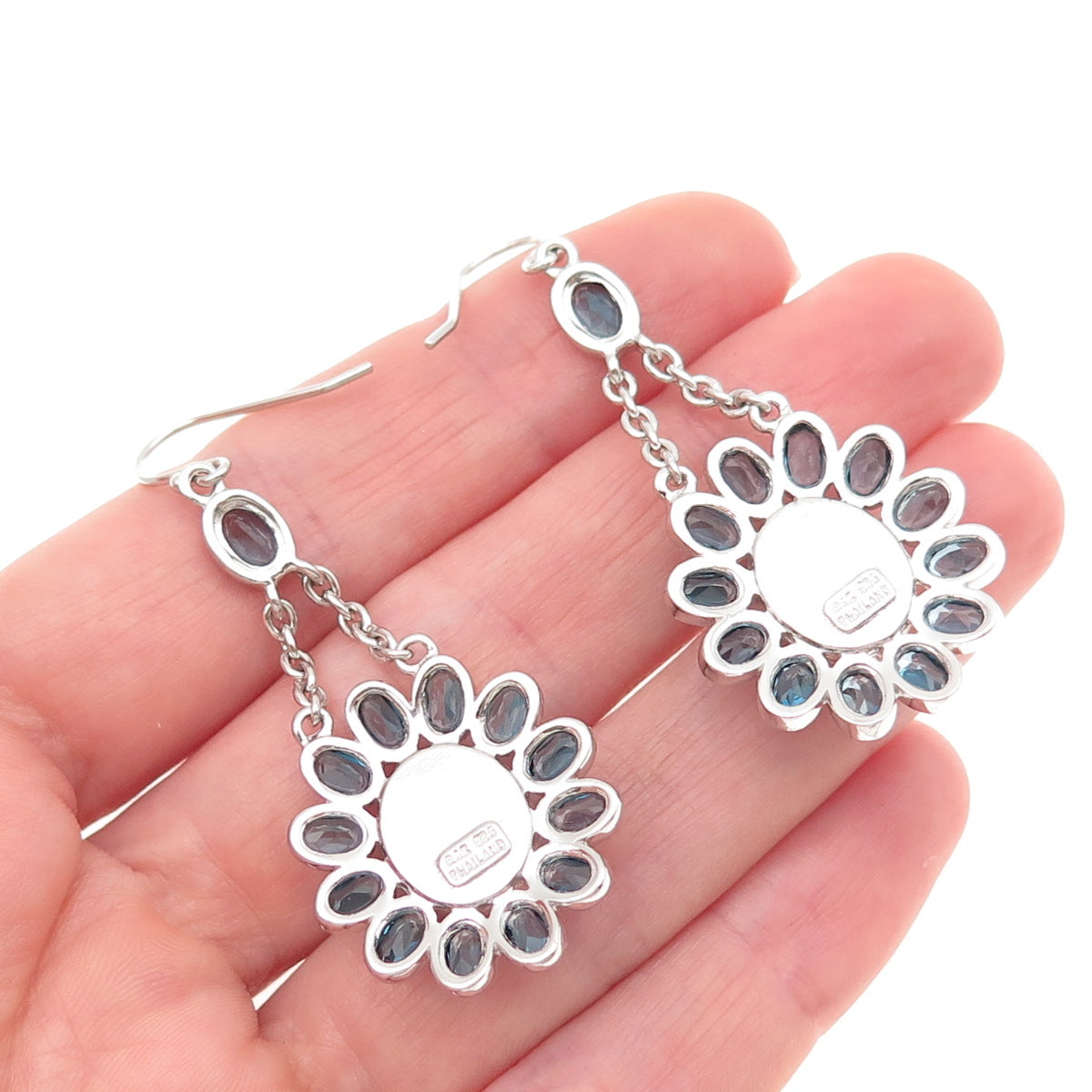 925 Sterling Silver Real London Blue Topaz & Druzy Dangle Earrings