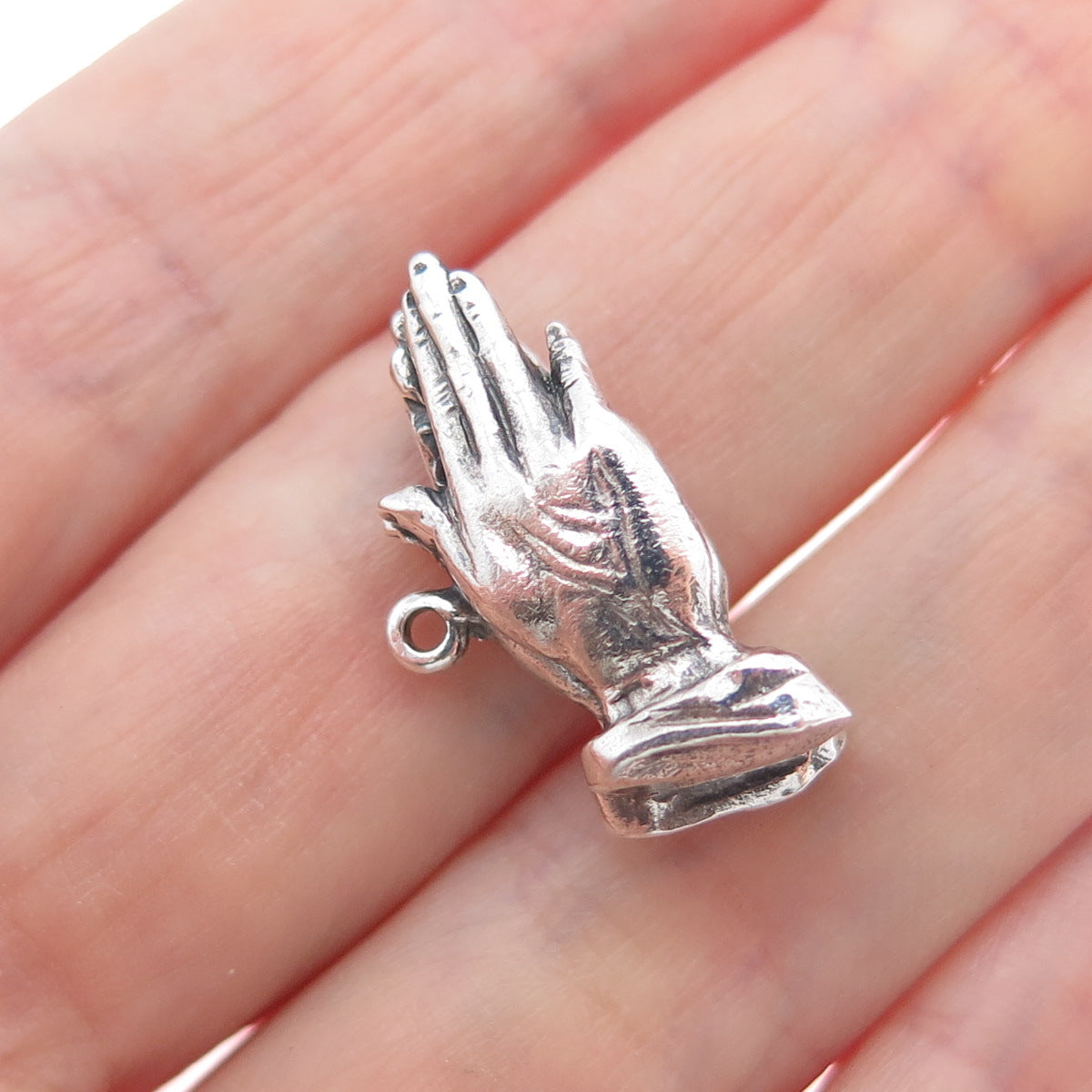 HAYWARD 925 Sterling Silver Vintage Praying Hands Oxidized Mini Charm Pendant