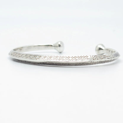 925 Sterling Silver Vintage Ornate Sun Tribal Adjustable Bracelet 6.5"
