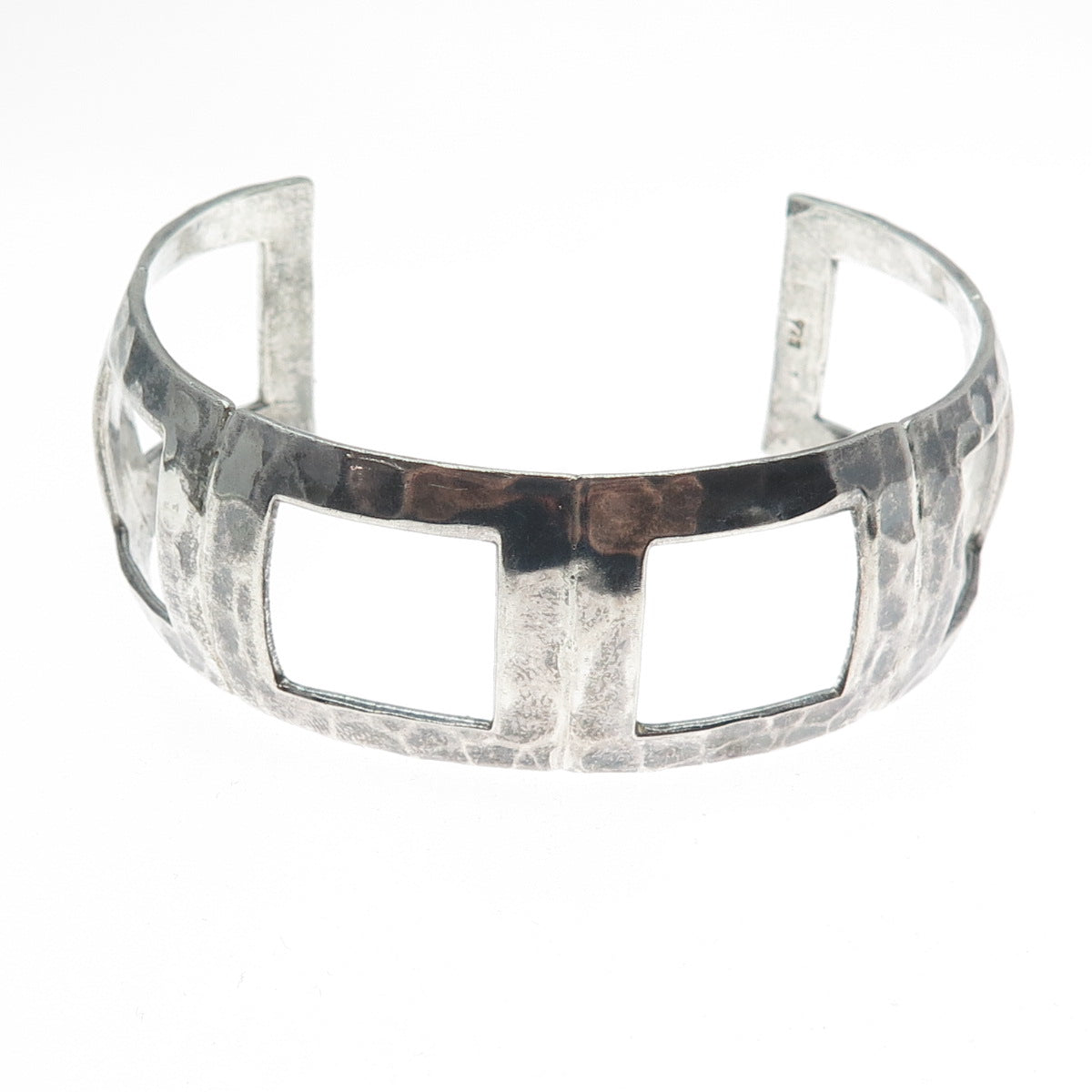 925 Sterling Silver Vintage Modernist Hammered Oxidized Adjustable Bracelet 7.5"