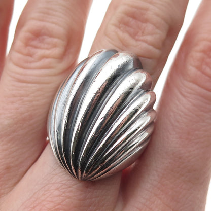 925 Sterling Silver Vintage Modernist Seashell Oxidized Statement Ring Size 9.5