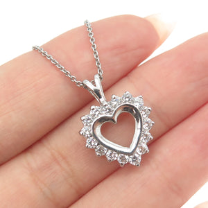 925 Sterling Silver Round-Cut C Z Heart Cable Chain Necklace 16"