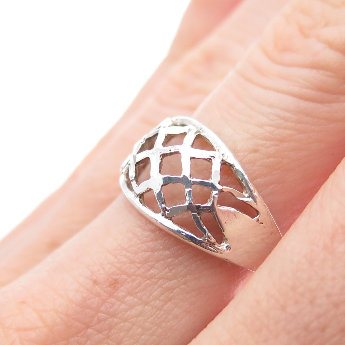 925 Sterling Silver Vintage Modernist Cage Ring Size 7.25
