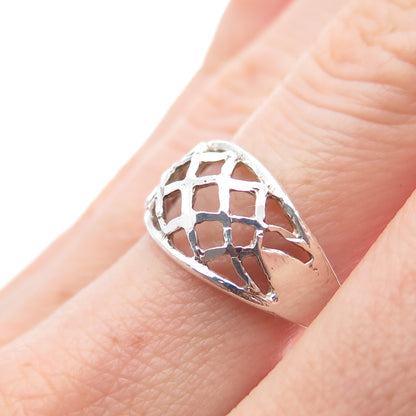925 Sterling Silver Vintage Modernist Cage Ring Size 7.25