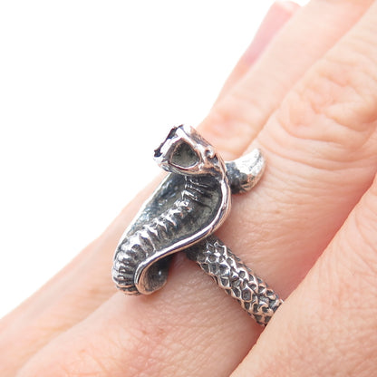 925 Sterling Silver Vintage Cobra Snake Oxidized Ring Size 7.5