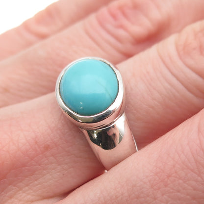 925 Sterling Silver Vintage Real Tyrone Turquoise Modernist Ring Size 7