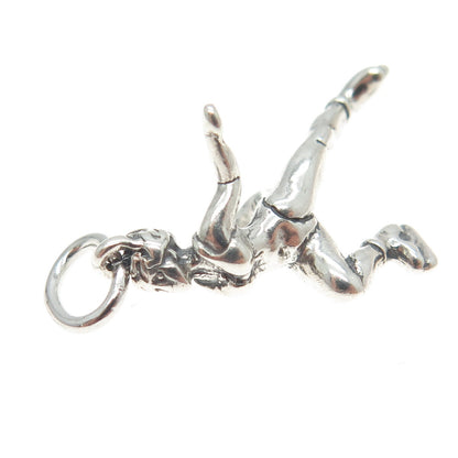 SHUBE 925 Sterling Silver Vintage Figure Skater Fan 3D Pendant