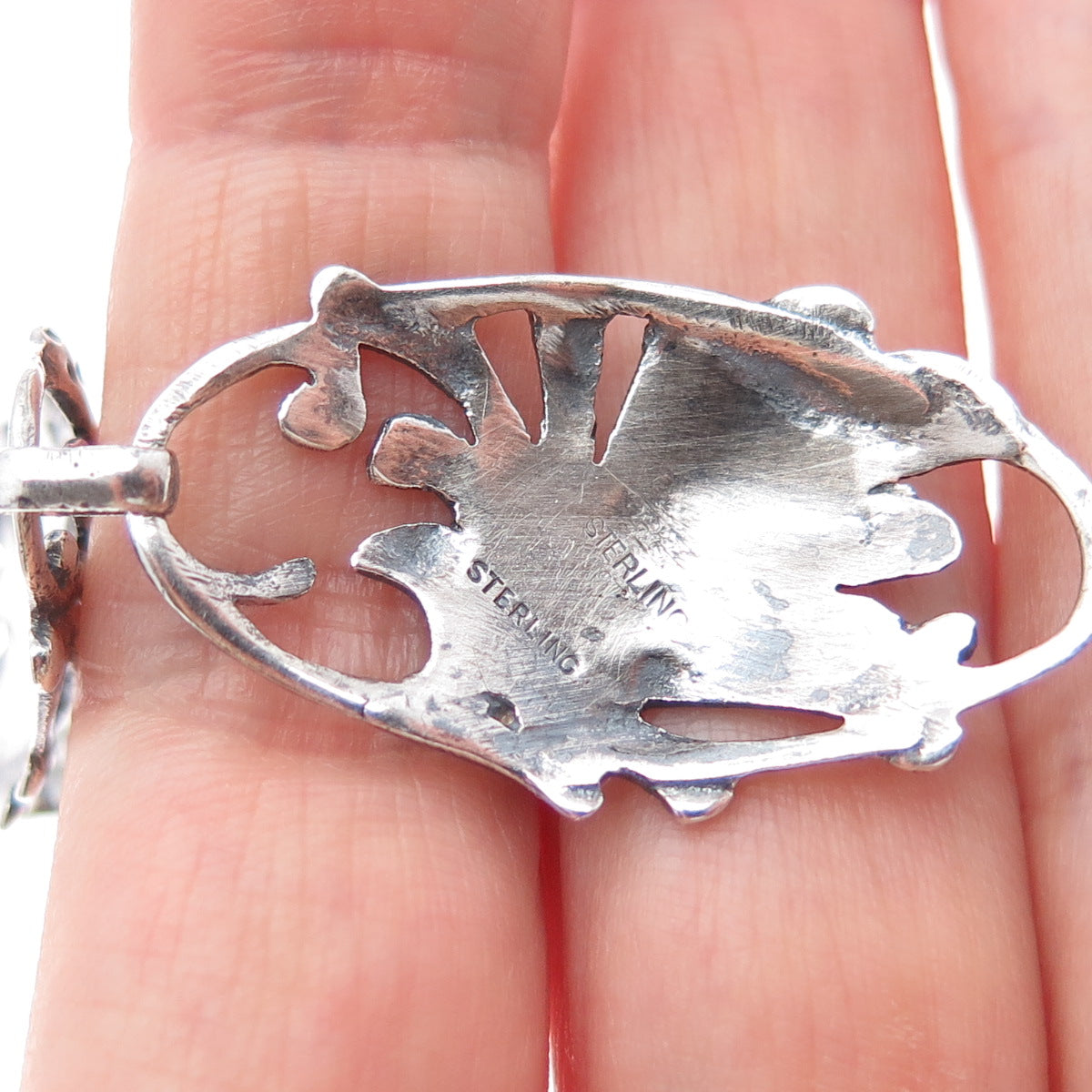 925 Sterling Silver Antique Art Deco Oxidized Floral Choker Necklace 14"
