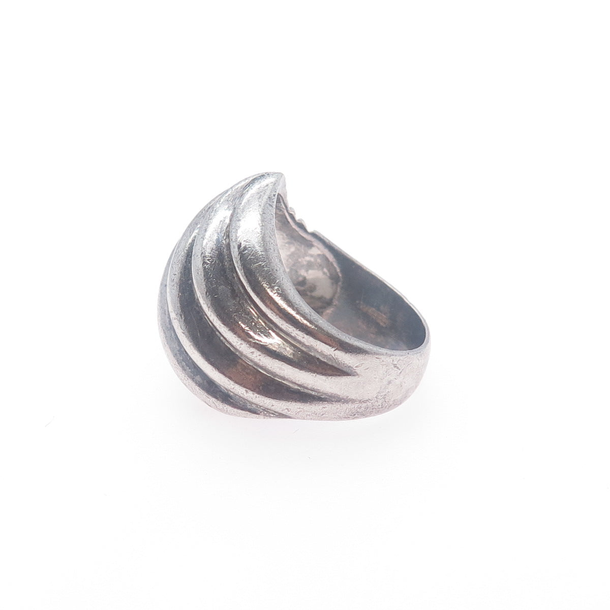 925 Sterling Silver Vintage Modernist Seashell Oxidized Ring Size 6.5