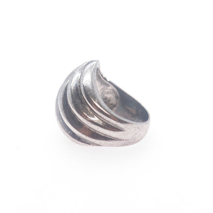 925 Sterling Silver Vintage Modernist Seashell Oxidized Ring Size 6.5