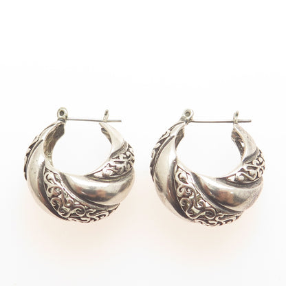 JEZLAINE 925 Sterling Silver Vintage Ornate Hoop Earrings