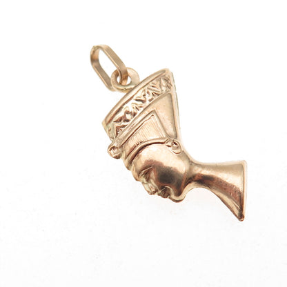 14K Gold Vintage Italy Egyptian Queen Nefertiti Charm Pendant