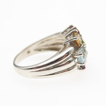 925 Silver Vintage Topaz Amethyst Tourmaline Garnet Citrine Peridot Ring Size 6