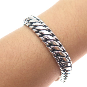925 Sterling Silver Vintage Modernist Wicker Oxidized Link Bracelet 8.25"