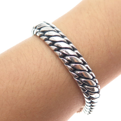 925 Sterling Silver Vintage Modernist Wicker Oxidized Link Bracelet 8.25"