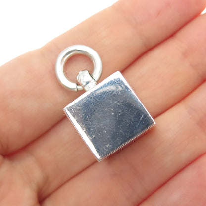 925 Sterling Silver Vintage Cube Spring Ring Mini 3D Charm Pendant