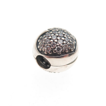 Pandora 925 Sterling Silver C Z Heart Clip Bead Lock Charm